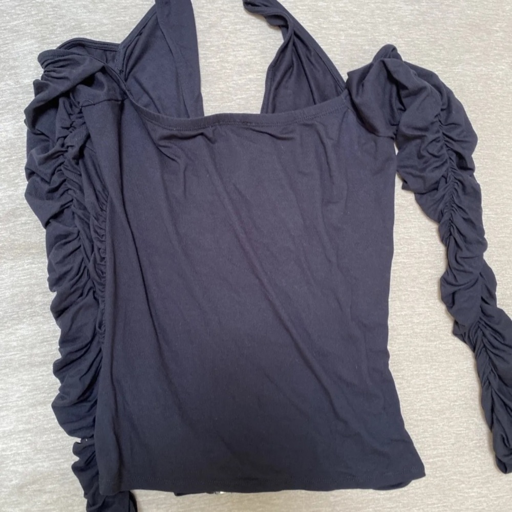 Venus Ruched Top Zippered Halter Long Sleeve Sexy Black New Size Small - Picture 8 of 8